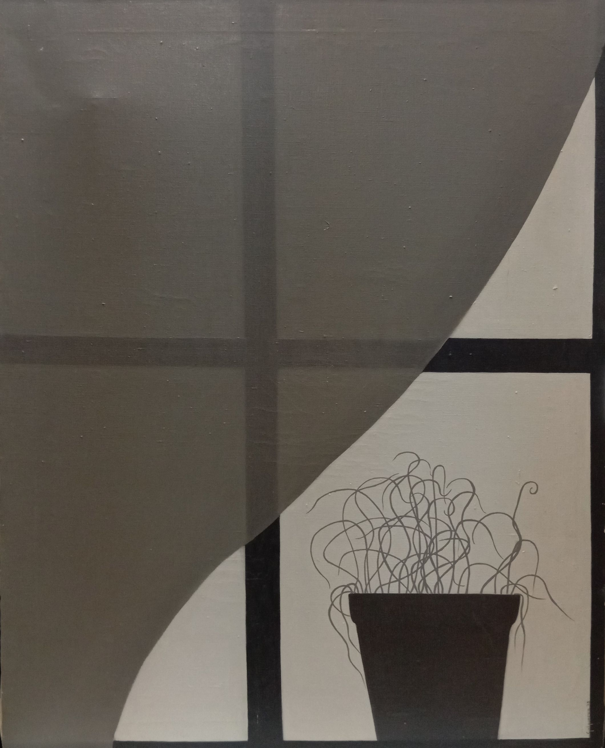 1975 Tiesto negro en la ventana 81x65 Óleo sobre lienzo